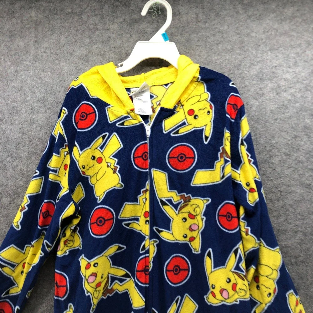 Pokemon Pikachu Onesie Pajamas Hooded Union Suit Fleece Sleeper Kids L 10-12